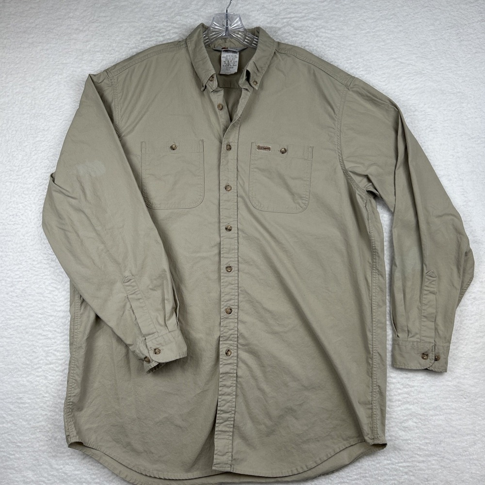 VTG Carhartt Shirt Mens XL Tall Beige Canvas Button Work 90s Y2K Faded S12 STN